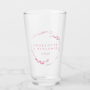 Personalisierter Hochzeitsdatum-Kranz mit rosa Blu Glas