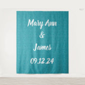 Personalisierter Hochzeitshintergrund Aquamarin gr Wandteppich (Vorderseite)