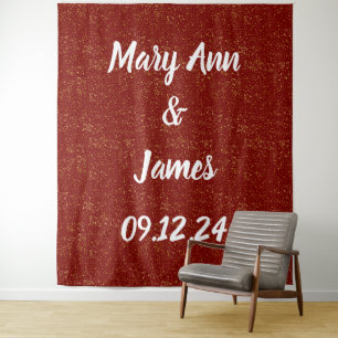 Personalisierter Hochzeitshintergrund Red Gold Lig Wandteppich
