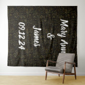 Personalisierter Hochzeitshintergrund Schwarze gol Wandteppich (Beispiel (Horizontal))