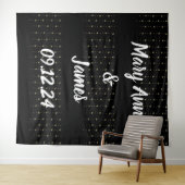 Personalisierter Hochzeitshintergrund Schwarze gol Wandteppich (Beispiel (Horizontal))