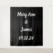 Personalisierter Hochzeitshintergrund Schwarze gol Wandteppich (Vorderseite)