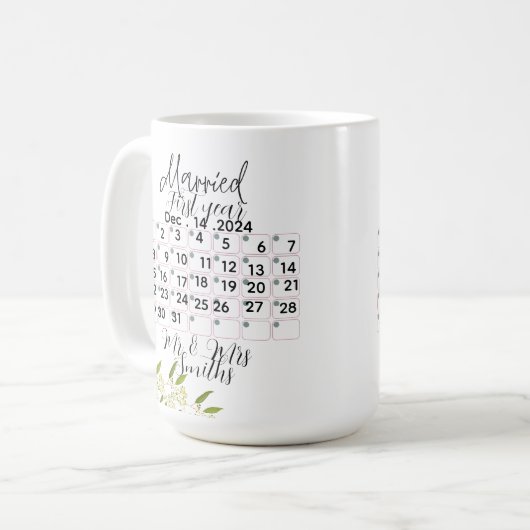 Personalisierter Hochzeitskalender Datum 1. Hochze Kaffeetasse (Vorderseite Links)