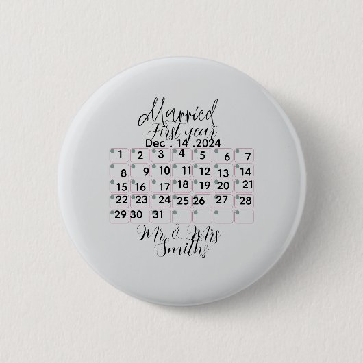 Personalisierter Hochzeitskalender Datum Button (Vorderseite)