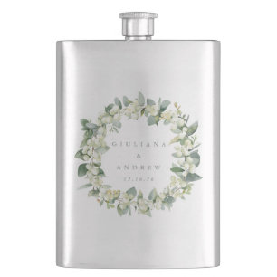 Personalisierter Hochzeitskranz aus Schneebeeren u Flachmann