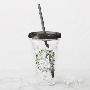 Personalisierter Hochzeitskranz mit Schneebeeren u Acryltrinkbecher