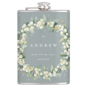 Personalisierter Hochzeitskranz mit Schneebeeren u Flachmann