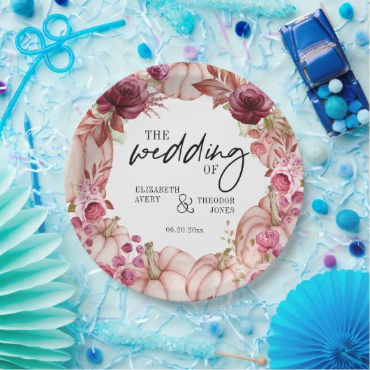 Personalisierter Hochzeitskürbis Pappteller (Party)