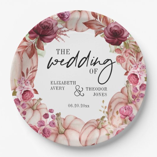 Personalisierter Hochzeitskürbis Pappteller (Vorderseite)