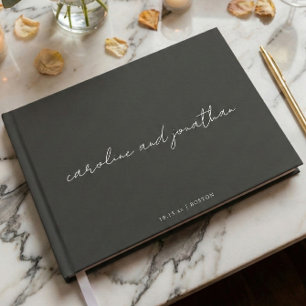 Personalisierter Hochzeitsname Elegantes Schwarzes Gästebuch