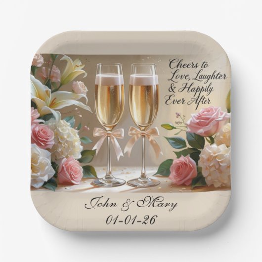 Personalisierter Hochzeitspapierbecher - Glücklich Pappteller (Vorderseite)