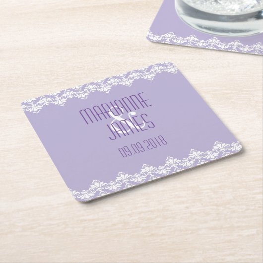 Personalisierter Hochzeitssender Untersetzer Lilac (angewinkelt)