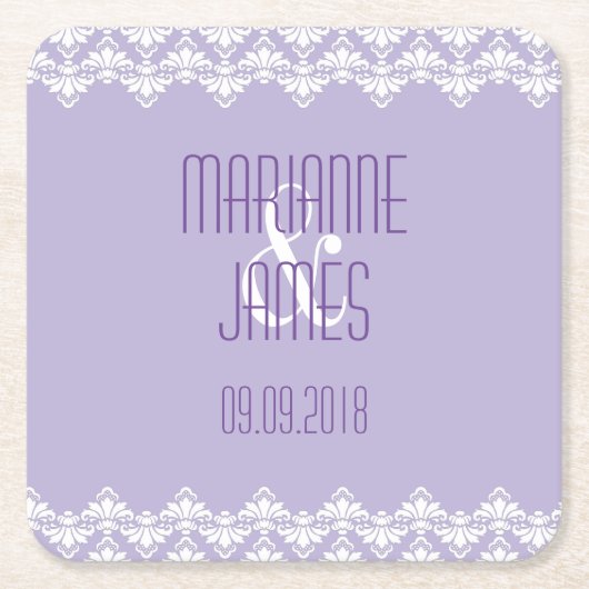 Personalisierter Hochzeitssender Untersetzer Lilac (Vorderseite)
