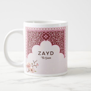 Personalisierter Hochzeitstasse – Maroon- und rosa Jumbo-Tasse