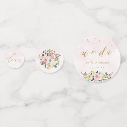 Personalisierter Hochzeitstisch in Rosa Konfetti (Vorderseiten)