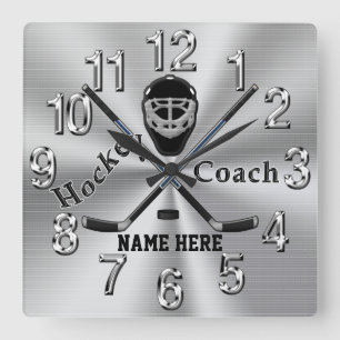 Personalisierter Hockey Coach Geschenke mit Name o Quadratische Wanduhr