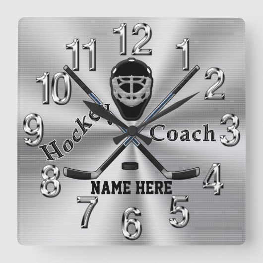 Personalisierter Hockey Coach Geschenke mit Name o Quadratische Wanduhr (Vorderseite)
