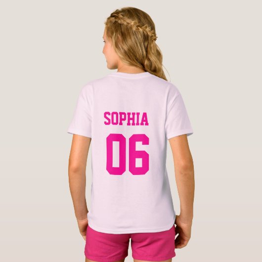 Personalisierter Hockey-Name und Nummer Rosa T-Shirt (Schwarz voll)