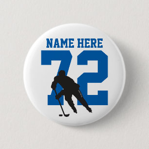 Personalisierter Hockey-Spieler Name Nummer blau P Button