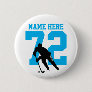 Personalisierter Hockey-Spieler Name Nummer Türkis Button