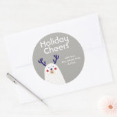 Personalisierter Holiday Chear Bär mit Antlern Runder Aufkleber (Umschlag)