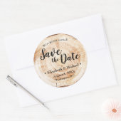 Personalisierter Holzschnitt rustikale Hochzeit Si Runder Aufkleber (Umschlag)