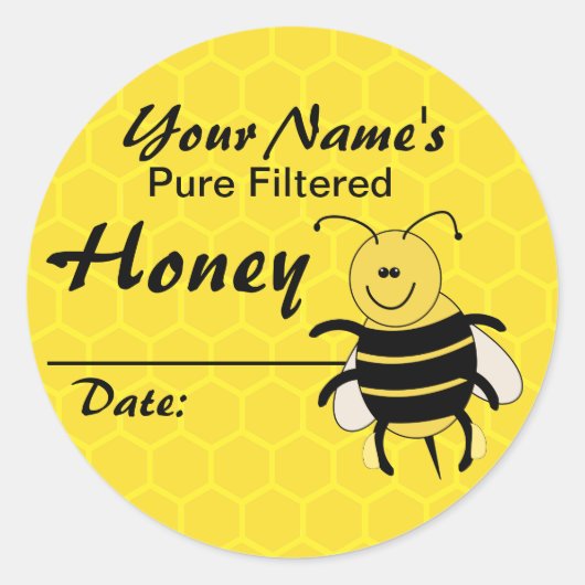 Personalisierter Honey Label Cartoon Bee Round Auf Runder Aufkleber (Vorderseite)