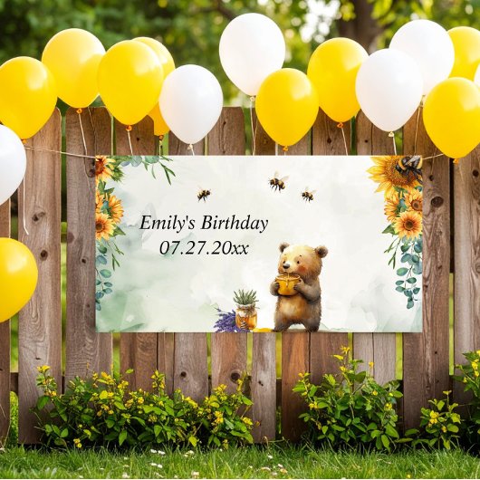 Personalisierter Honigbär Geburtstag Banner