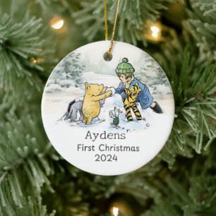 Personalisierter Honigbär und erste Weihnachtsfeie Keramik Ornament