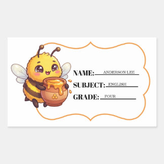 Personalisierter Honigtopf-Bienen-Schulname-Aufkle Rechteckiger Aufkleber