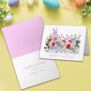 Personalisierter Hoppy Oster-Hase Rosa Wildblume Karte