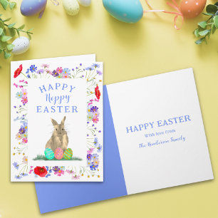 Personalisierter Hoppy Osterhase Boho Blumenstrauß Karte