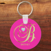 Personalisierter Hot Pink, Gold, Mit Monogramm Buc Schlüsselanhänger (Vorderseite)