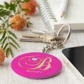 Personalisierter Hot Pink, Gold, Mit Monogramm Buc Schlüsselanhänger (Seite)