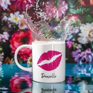Personalisierter Hot Pink Lipstick Klick Kaffeetasse