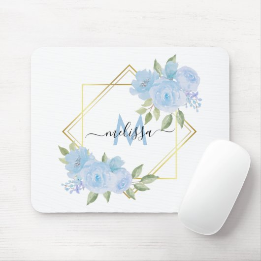 Personalisierter Hübscher Baby Blue Floral Mouse P Mousepad (Mit Mouse)