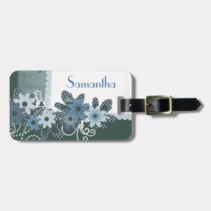 Personalisierter hübscher blauer blumiger Umbau Gepäckanhänger