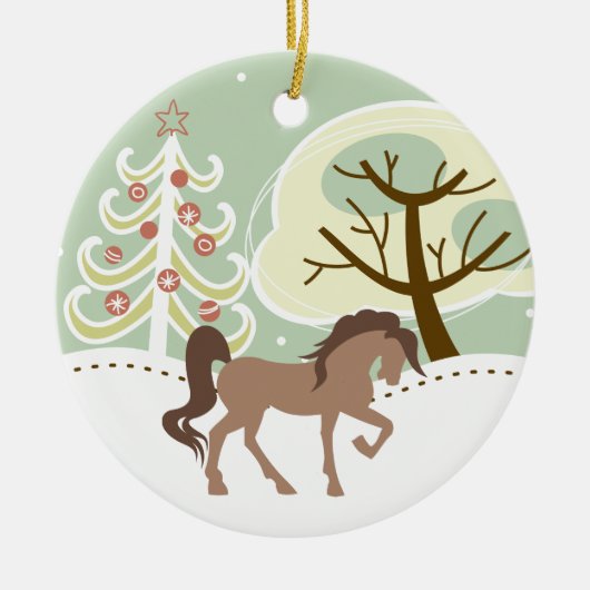Personalisierter Hübscher Brawn Horse Snowy Winter Keramikornament (Vorne)
