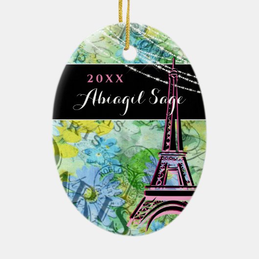 Personalisierter Hübscher Eiffelturm Paris Keramik Ornament (Hinten)