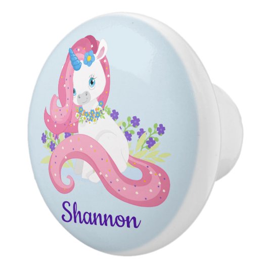 Personalisierter Hübscher Einhorn Rosa Lila Kinder Keramikknauf (Rechts)