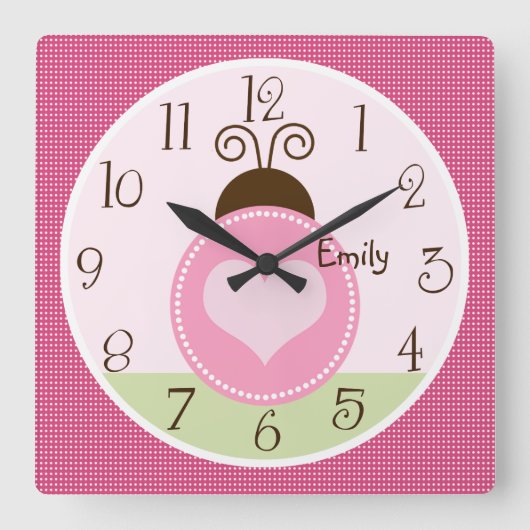 Personalisierter Hübscher Ladybug mit Punktzeitanz Quadratische Wanduhr (Vorderseite)