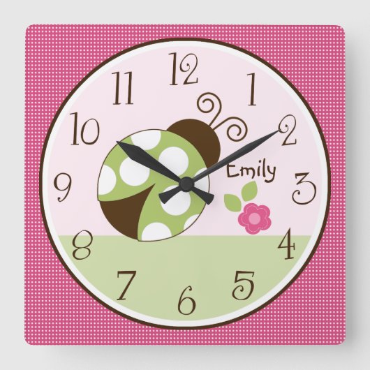 Personalisierter Hübscher Ladybug mit Punktzeitanz Quadratische Wanduhr (Vorderseite)