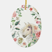 Personalisierter Hübscher Pferdeblumengarten Weihn Keramik Ornament (Vorne)