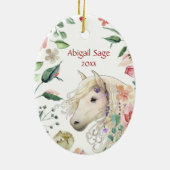 Personalisierter Hübscher Pferdeblumengarten Weihn Keramik Ornament (Hinten)