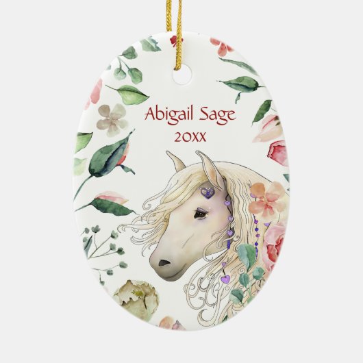 Personalisierter Hübscher Pferdeblumengarten Weihn Keramik Ornament (Hinten)