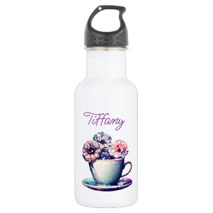 Personalisierter Hübscher Tea Cup und Blume Edelstahlflasche