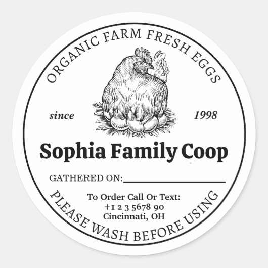 Personalisierter Hühnercoop-Besitzer Name Eiergesc Runder Aufkleber (Vorderseite)