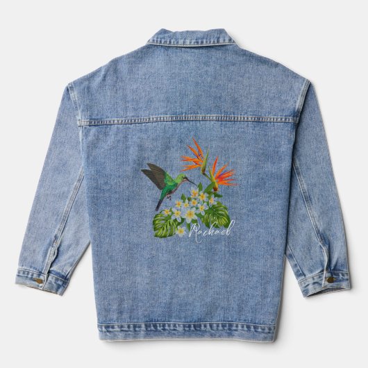 Personalisierter Hummingvogel und Blume Jeansjacke (Rückseite)