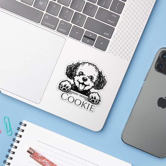 Personalisierter Hund Aufkleber (Laptop mit iPhone)
