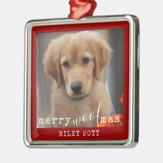 Personalisierter Hund Foto Merry WoofMas Rustikal Ornament Aus Metall (Links)